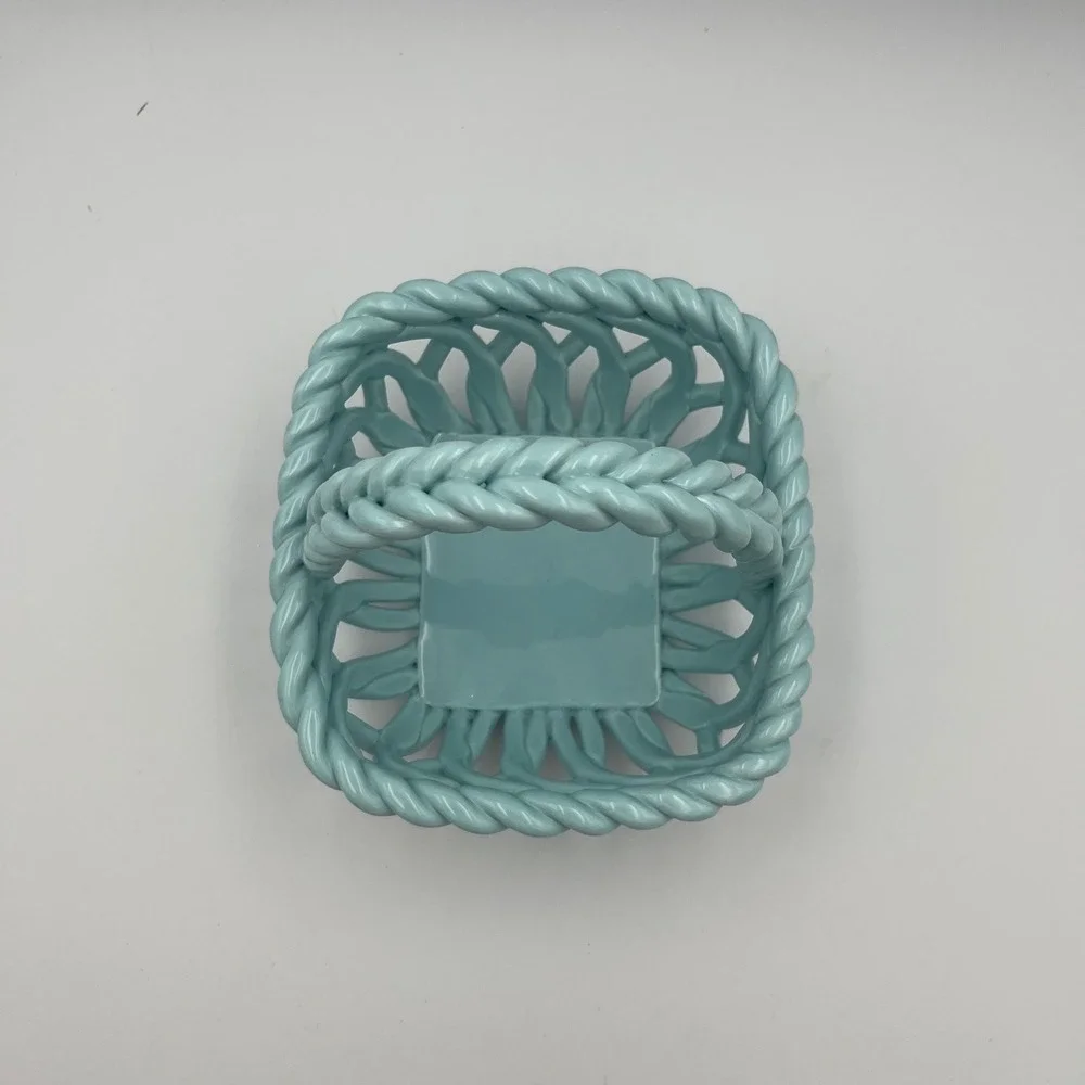 Grace Pantry Blue Ceramic Hand Woven Basket‎ Candy Dish Trinket Bowl